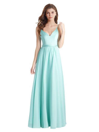 Vendedor de Decote V Chiffon & Cetim Sem Mangas Costas em V Cachoeira Vestidos de Madrinha