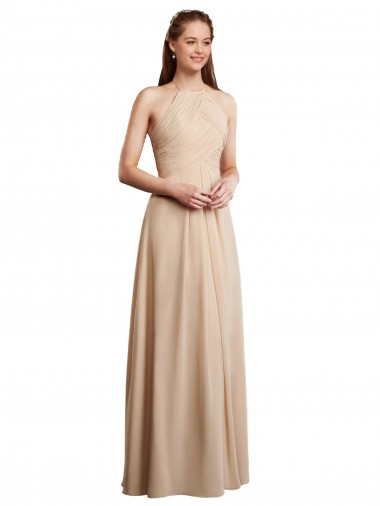 Vendedor de Cabeçada Chiffon Sem Mangas Lombar Champanhe Vestidos de Madrinha