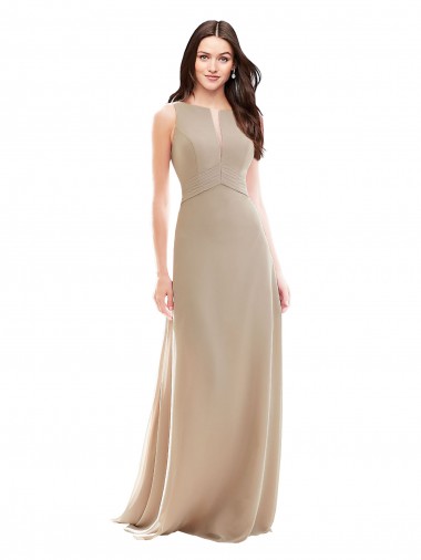 Vendedor de Decote Alto Chiffon Sem Mangas Champanhe Vestidos de Madrinha