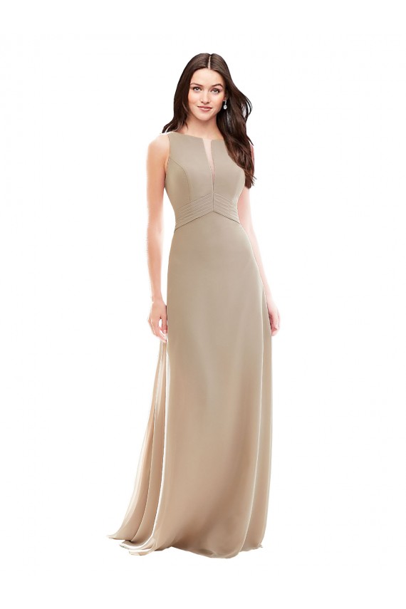 Vendedor de Decote Alto Chiffon Sem Mangas Champanhe Vestidos de Madrinha