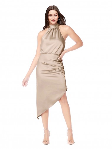 Vendedor de Cabeçada Cetim Sedoso Sem Mangas Champanhe Rosa Vestidos de Madrinha / Vestidos de Festa / Vestidos de Cocktail / Vestidos de Homecoming