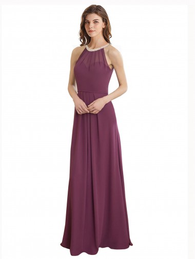 Vendedor de Amor Chiffon Sem Mangas Buraco da fechadura Vestidos de Festa / Vestidos de Madrinha