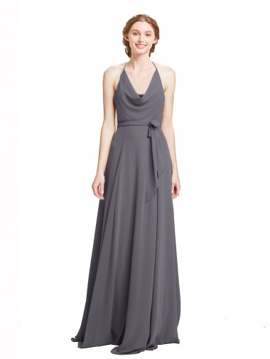Vendedor de Alças finas Chiffon Sem Mangas Cinza Ardósia Vestidos de Madrinha