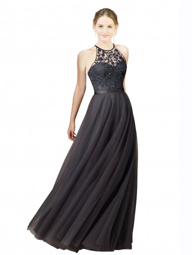 Vendedor de Amor Tule & Renda Sem Mangas Criss Cruz Cinza Ardósia Vestidos de Madrinha