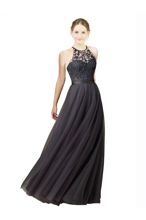 Vendedor de Amor Tule & Renda Sem Mangas Criss Cruz Cinza Ardósia Vestidos de Madrinha
