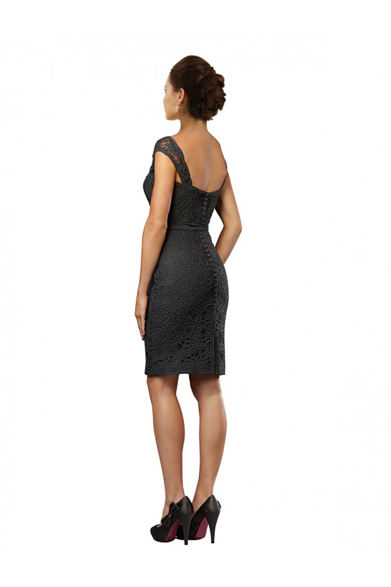Vendedor de Fora do Ombro Chiffon & Renda Sem Mangas Cinza Ardósia Vestidos de Madrinha / Vestidos de Cocktail