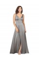 Vendedor de Decote V Cetim Sedoso Sem Mangas Cinza Pérola Vestidos de Madrinha / Vestidos de Noite / Vestidos de Festa