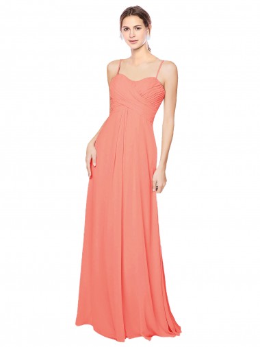 Vendedor de Alças finas Chiffon Sem Mangas Abrir de volta Coral Vestidos de Madrinha