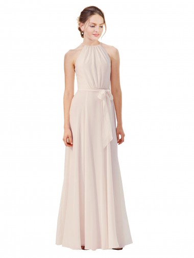 Vendedor de Barco Chiffon Sem Mangas Creme Rosa Vestidos de Madrinha