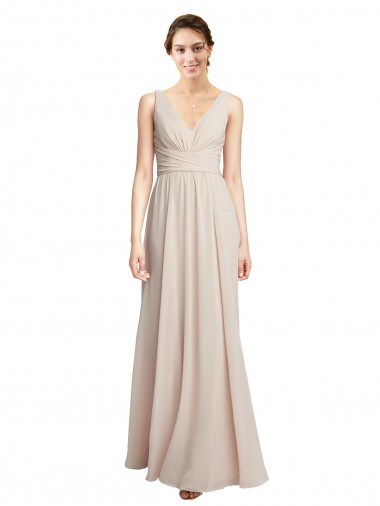 Vendedor de Decote V Chiffon Sem Mangas Creme Rosa Vestidos de Madrinha