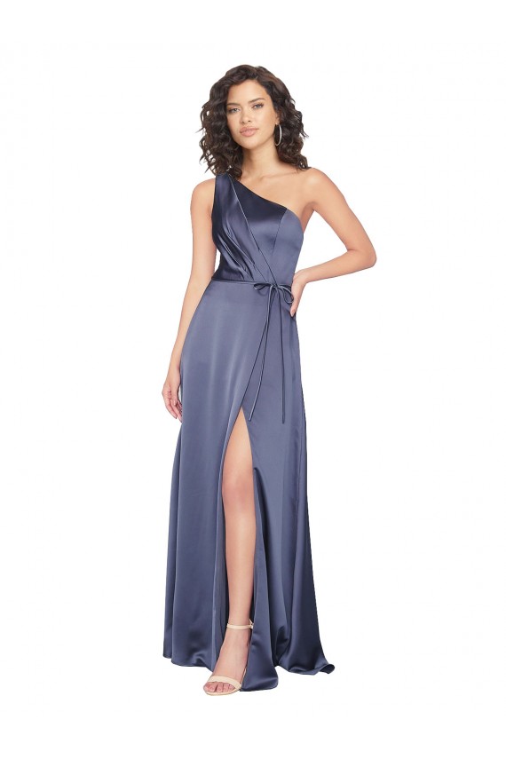 Vendedor de Um Ombro Cetim Sedoso Sem Mangas Crepúsculo Vestidos de Madrinha / Vestidos de Noite / Vestidos de Festa