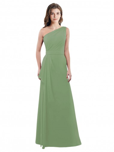 Vendedor de Um Ombro Chiffon Sem Mangas Ervas Marinhas Vestidos de Madrinha