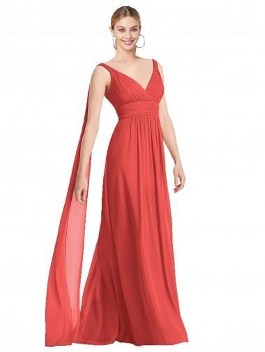Vendedor de Decote V Chiffon Sem Mangas Lombar Firecracker Vestido de Festa / Vestido de Madrinha