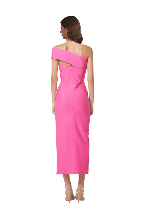 Vendedor de Um Ombro Crepe Esticado Sem Mangas Fúcsia Vestidos de Madrinha / Vestidos de Noite / Vestidos de Festa