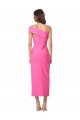 Vendedor de Um Ombro Crepe Esticado Sem Mangas Fúcsia Vestidos de Madrinha / Vestidos de Noite / Vestidos de Festa