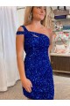 Vendedor de Um Ombro Lantejoulas Veludo Sem Mangas Fúcsia Vestidos de Festa