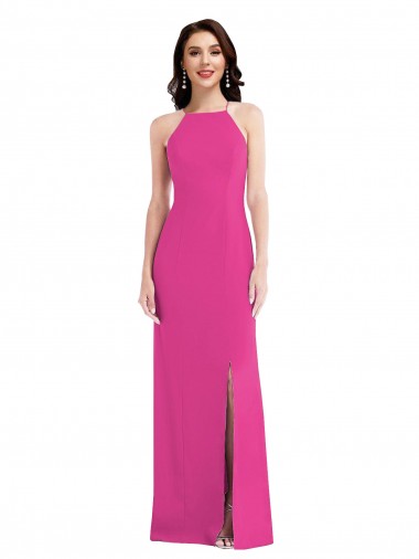 Vendedor de Cabeçada Crepe Esticado Sem Mangas Abrir de volta Fúcsia Vestidos de Madrinha / Vestidos de Noite / Vestidos de Festa
