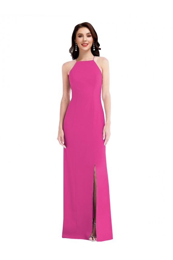 Vendedor de Cabeçada Crepe Esticado Sem Mangas Abrir de volta Fúcsia Vestidos de Madrinha / Vestidos de Noite / Vestidos de Festa