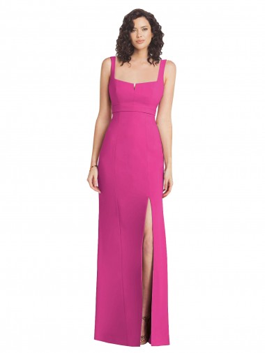 Vendedor de Decote Quadrado Crepe Esticado Sem Mangas Lombar Fúcsia Vestidos de Madrinha / Vestidos de Festa