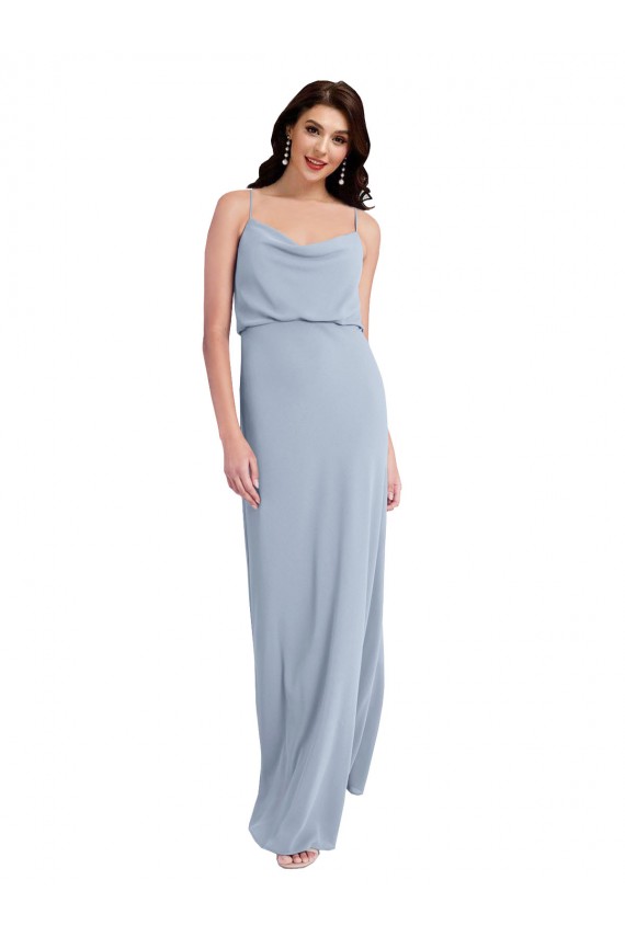 Vendedor de Alças finas Crepe Esticado Sem Mangas Costas em V Fumo Azul Vestidos de Madrinha / Vestidos de Noite / Vestidos de Festa