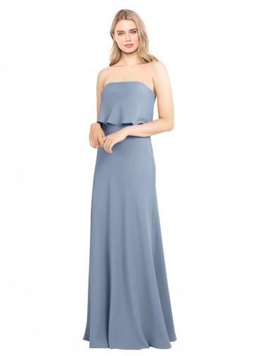 Vendedor de Decote Alto Crepe Esticado Sem Mangas Fumo Azul Vestidos de Madrinha / Vestidos de Noite / Vestidos de Festa