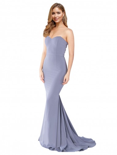 Vendedor de Amor Crepe Esticado Sem Mangas Lombar Fumo Azul Vestidos de Madrinha / Vestidos de Noite / Vestidos de Festa