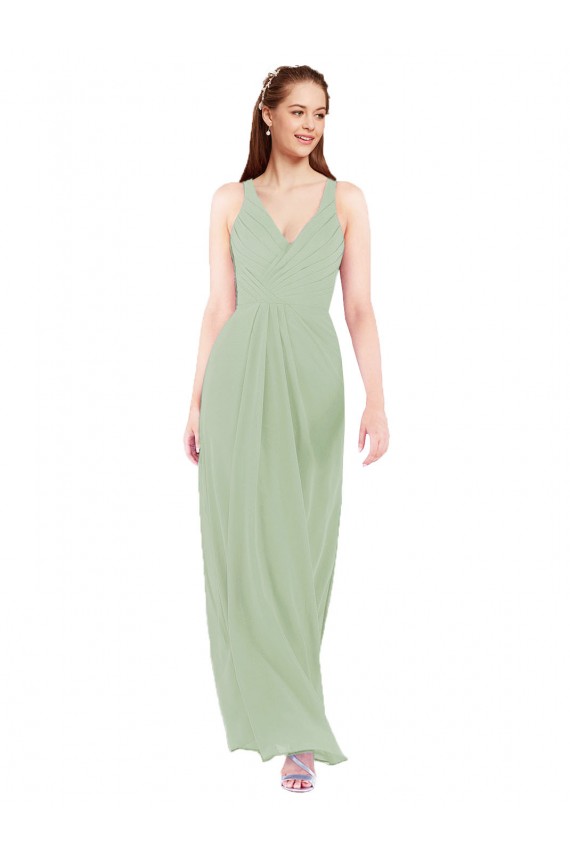 Vendedor de Decote V Chiffon Sem Mangas Buraco da fechadura Fumo Verde Vestidos de Madrinha