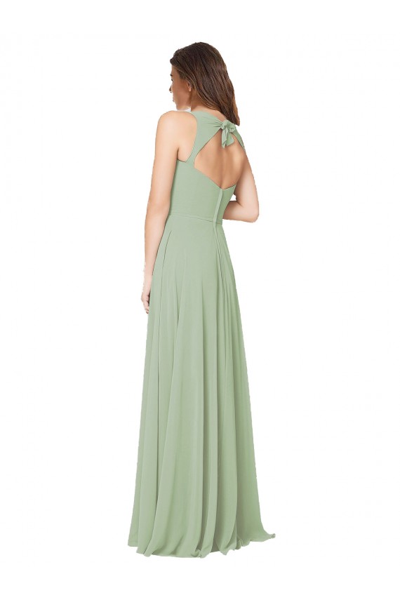 Vendedor de Amor Chiffon Sem Mangas Abrir de volta Fumo Verde Vestidos de Madrinha
