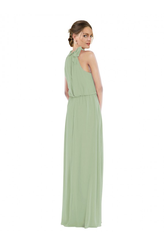 Vendedor de Decote Alto Chiffon Sem Mangas Fumo Verde Vestidos de Madrinha