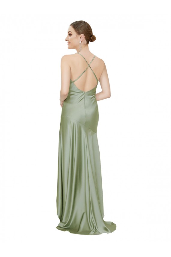 Vendedor de Decote Capuz Cetim Sedoso Sem Mangas Abrir de volta Fumo Verde Vestidos de Madrinha / Vestidos de Noite / Vestidos de Festa