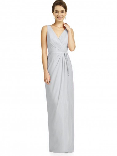 Vendedor de Decote V Chiffon Sem Mangas Costas em V Geada Vestidos de Madrinha