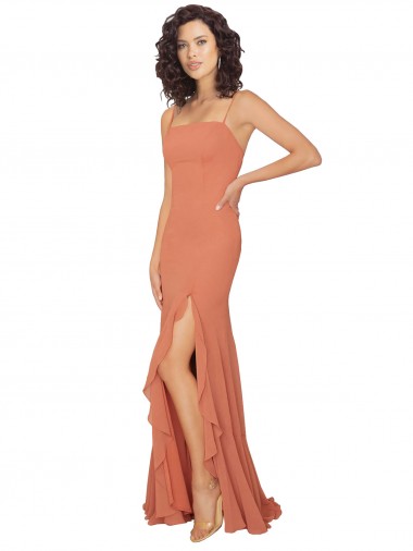 Vendedor de Decote Quadrado Chiffon Sem Mangas Costas em V Jacarandá Vestidos de Madrinha