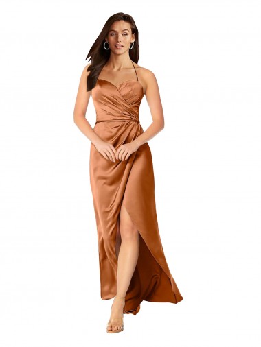 Vendedor de Alças finas Cetim Sedoso Sem Mangas Lombar Laranja Vestidos de Madrinha / Vestidos de Noite / Vestidos de Festa