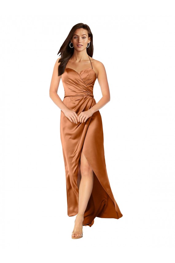 Vendedor de Alças finas Cetim Sedoso Sem Mangas Lombar Laranja Vestidos de Madrinha / Vestidos de Noite / Vestidos de Festa