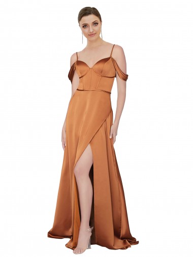 Vendedor de Alças finas Cetim Sedoso Ombro Frio Lombar Laranja Vestidos de Madrinha / Vestidos de Noite / Vestidos de Festa