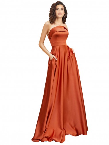 Vendedor de Decote redondo Cetim Sedoso Sem Mangas Lombar Laranja Queimada Vestidos de Madrinha / Vestidos de Noite / Vestidos de Festa