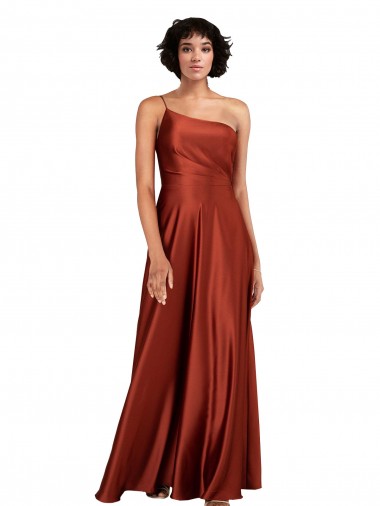 Vendedor de Um Ombro Cetim Sedoso Sem Mangas Laranja Queimada Vestidos de Madrinha / Vestidos de Noite / Vestidos de Festa