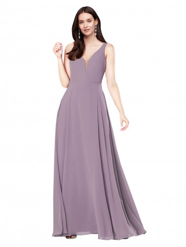 Vendedor de Decote V Chiffon Sem Mangas Lombar Lavanda Escura Vestidos de Madrinha / Vestidos de Noite