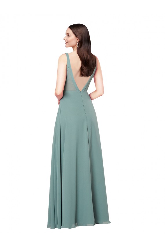 Vendedor de Decote V Chiffon Sem Mangas Lombar Lavanda Escura Vestidos de Madrinha / Vestidos de Noite