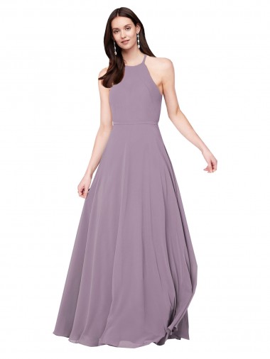 Vendedor de Cabeçada Chiffon Sem Mangas Buraco da fechadura Lavanda Escura Vestidos de Madrinha