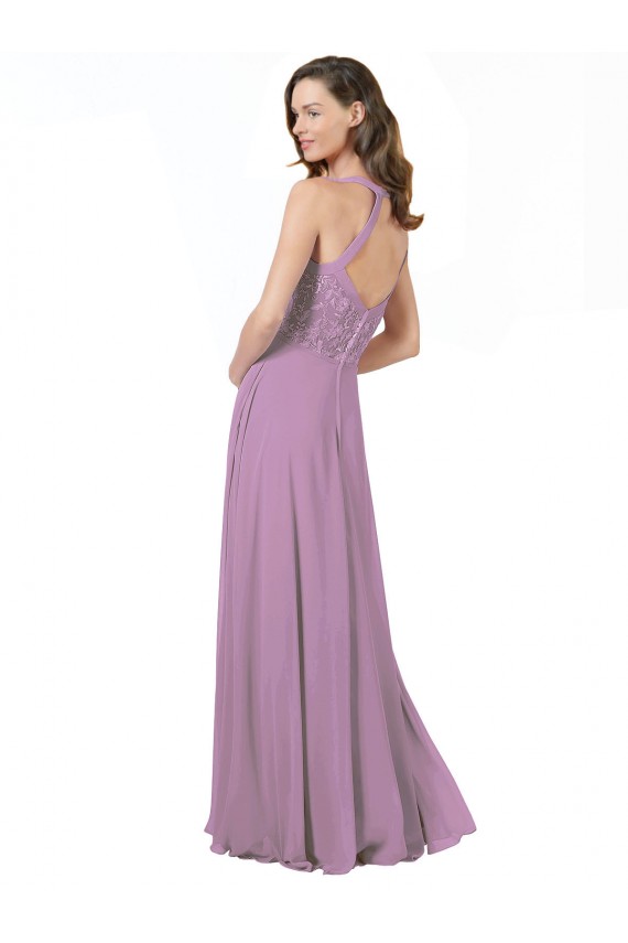 Vendedor de Alças finas Chiffon & Renda Sem Mangas Lavanda Escura Vestidos de Madrinha