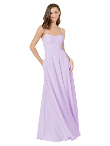 Vendedor de Alças finas Chiffon Sem Mangas Lilás Vestidos de Madrinha
