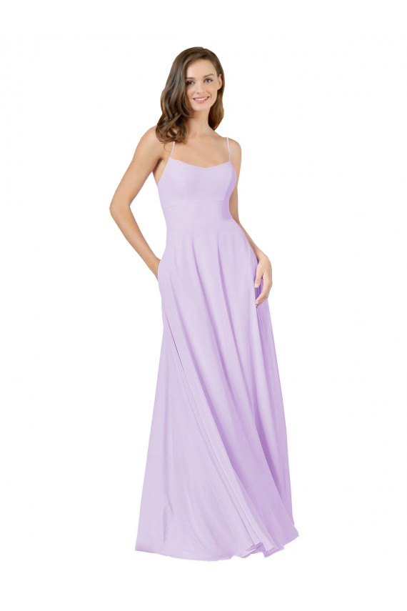 Vendedor de Alças finas Chiffon Sem Mangas Lilás Vestidos de Madrinha