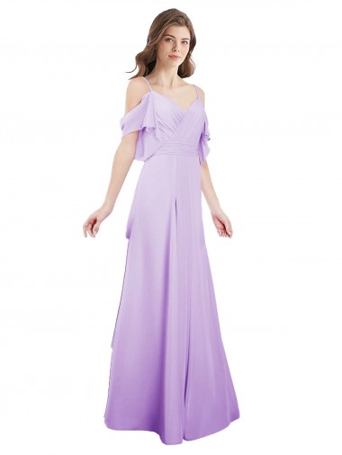 Vendedor de Fora do Ombro Chiffon Ombro Frio Lilás Vestidos de Madrinha