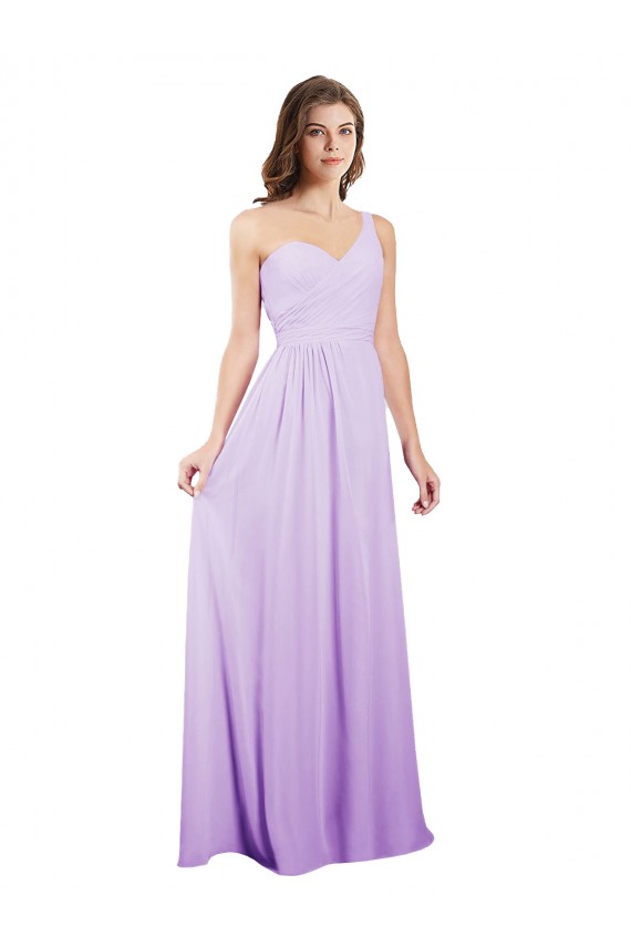 Vendedor de Um Ombro Chiffon Sem Mangas Lilás Vestidos de Festa / Vestidos de Madrinha