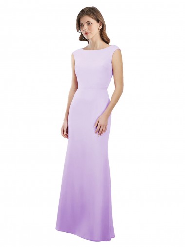 Vendedor de Decote redondo Chiffon Mangas Curtas Abrir de volta Lilás Vestidos de Madrinha
