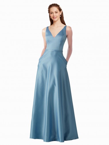 Vendedor de Decote Alto Cetim Sem Mangas Vestidos de Madrinha / Vestidos de Festa