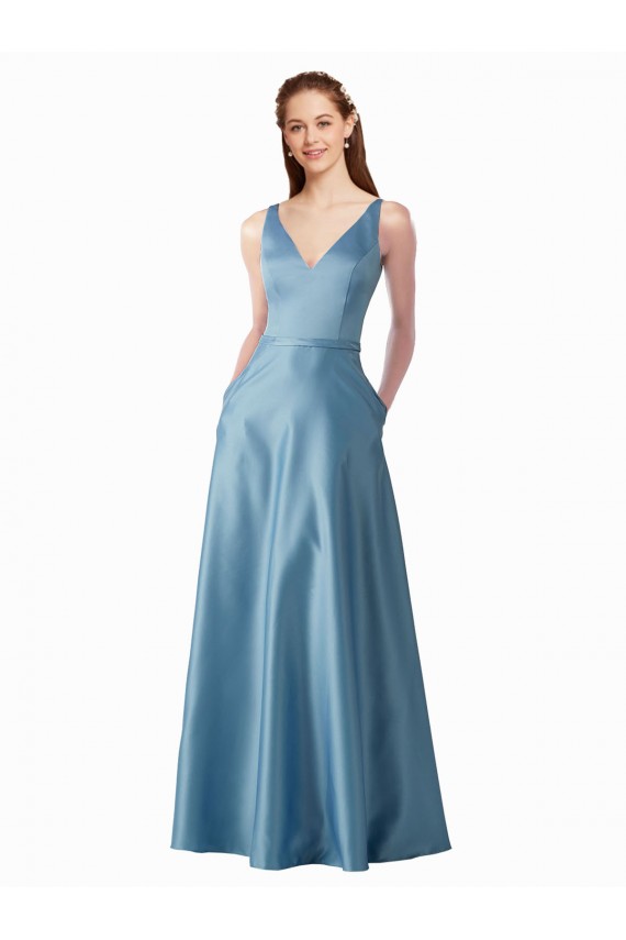 Vendedor de Decote Alto Cetim Sem Mangas Vestidos de Madrinha / Vestidos de Festa