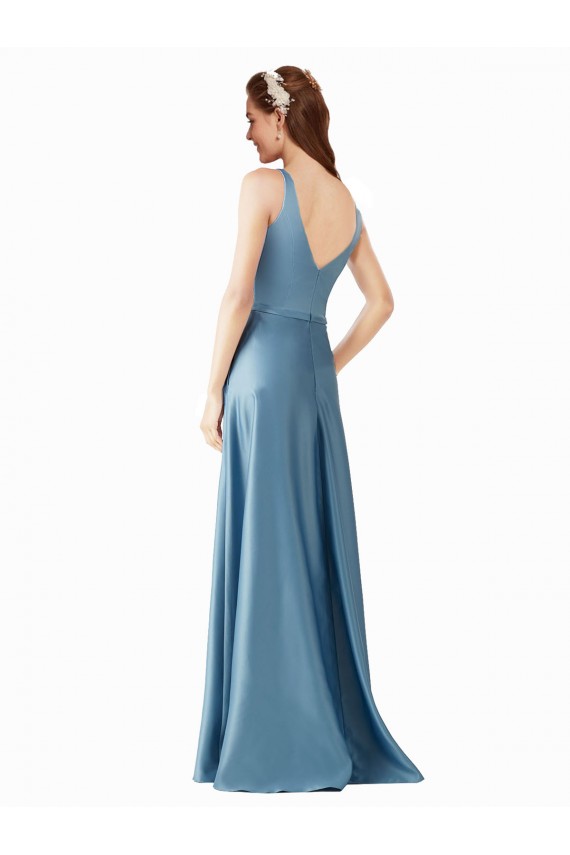 Vendedor de Decote Alto Cetim Sem Mangas Vestidos de Madrinha / Vestidos de Festa