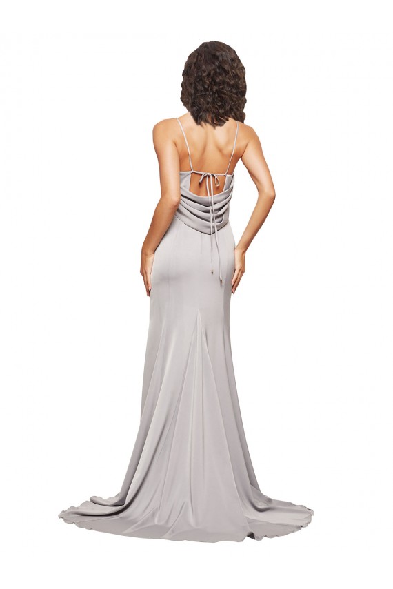 Vendedor de Decote Alto Cetim Elástico Sem Mangas Lombar Vestidos de Madrinha / Vestidos de Noite / Vestidos de Festa